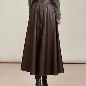 Max Studio Dark Brown A-Line Leather Like Skirt